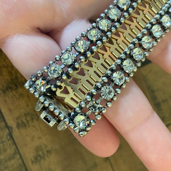 Stella & Dot Portia Silver Gold Rhinestone Cuff Bracelet - 6 to 8” - Picture 2 of 4